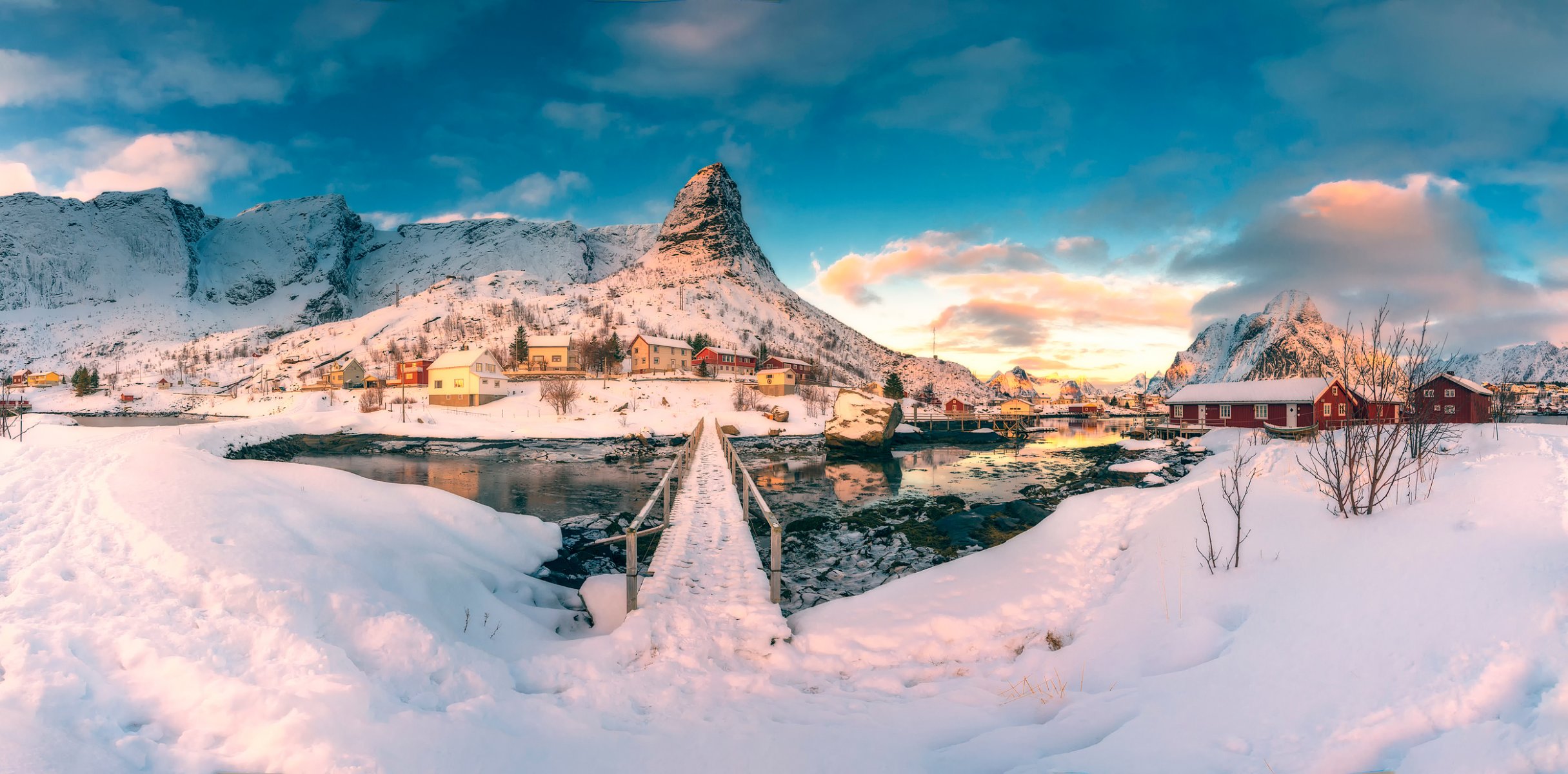 neve case inverno fiume