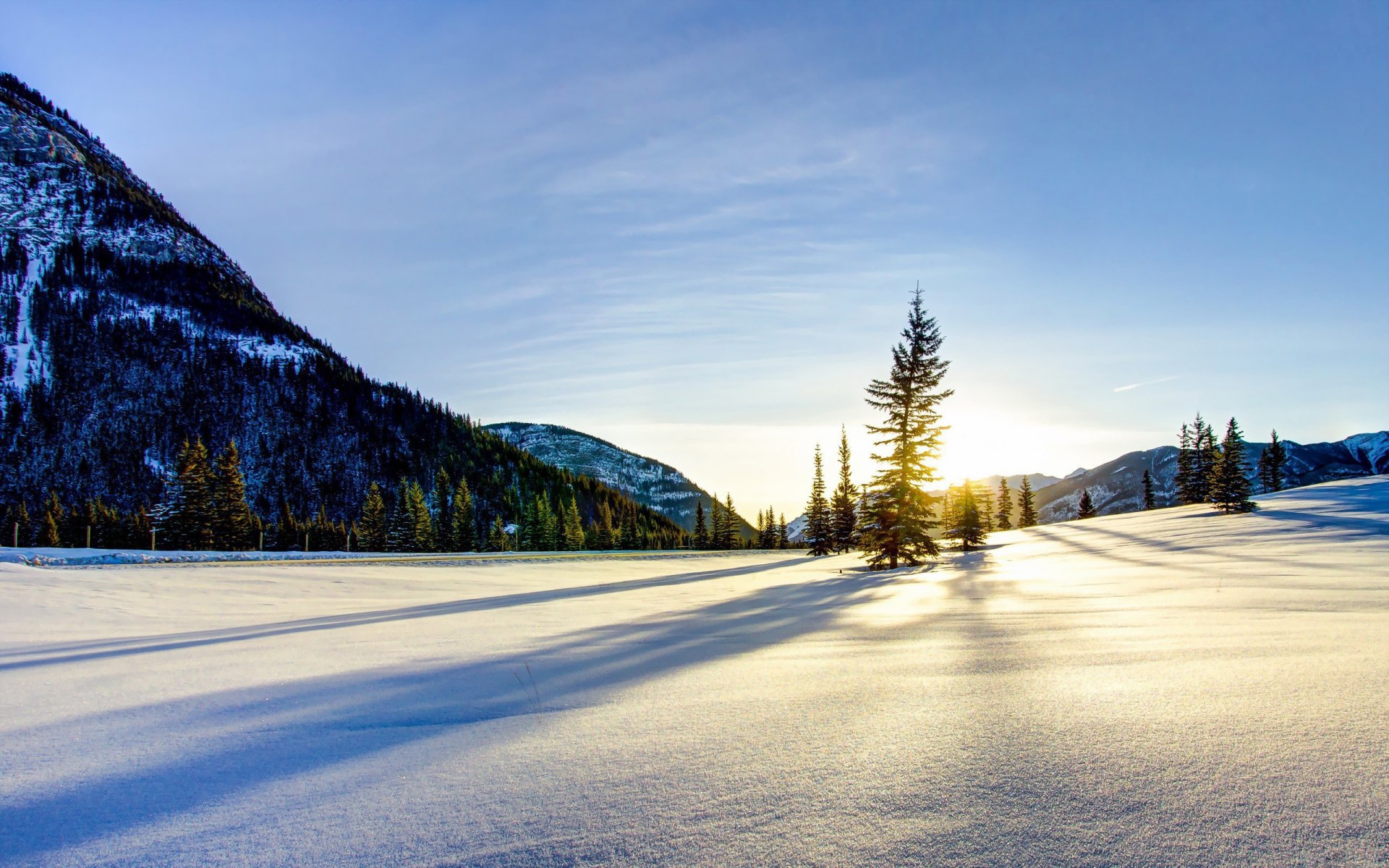 winter mountain sunrise snow