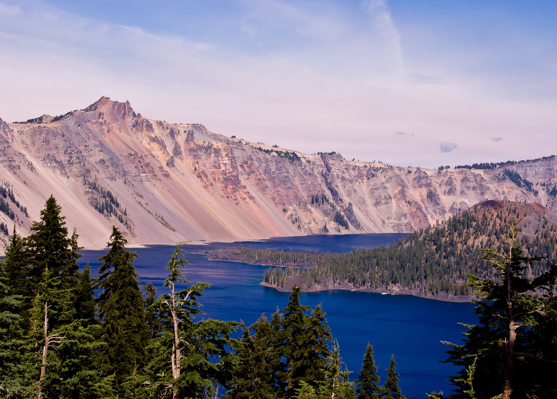 crater lake oregon usa niebo jezioro góry las drzewa krajobraz