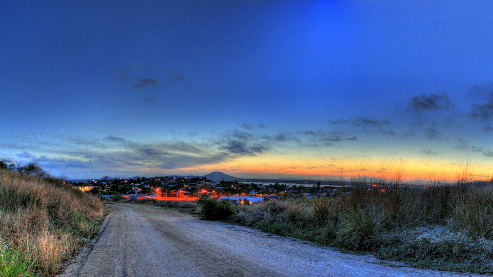 cielo puesta de sol noche ciudad luces carretera
