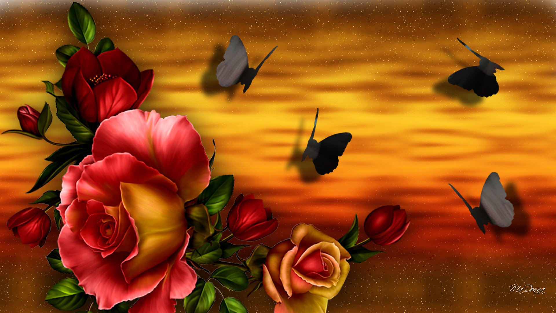flower bouquet rose butterfly collage