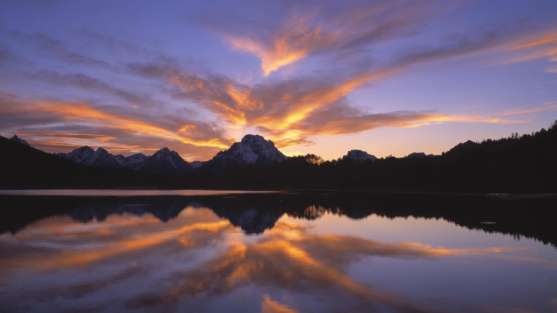lake sky mountain clouds sunset