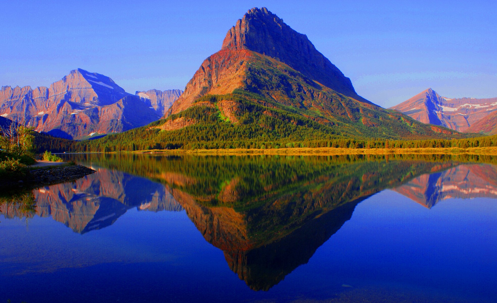 glacier national park montana united states sky mountain lake forest autumn reflection