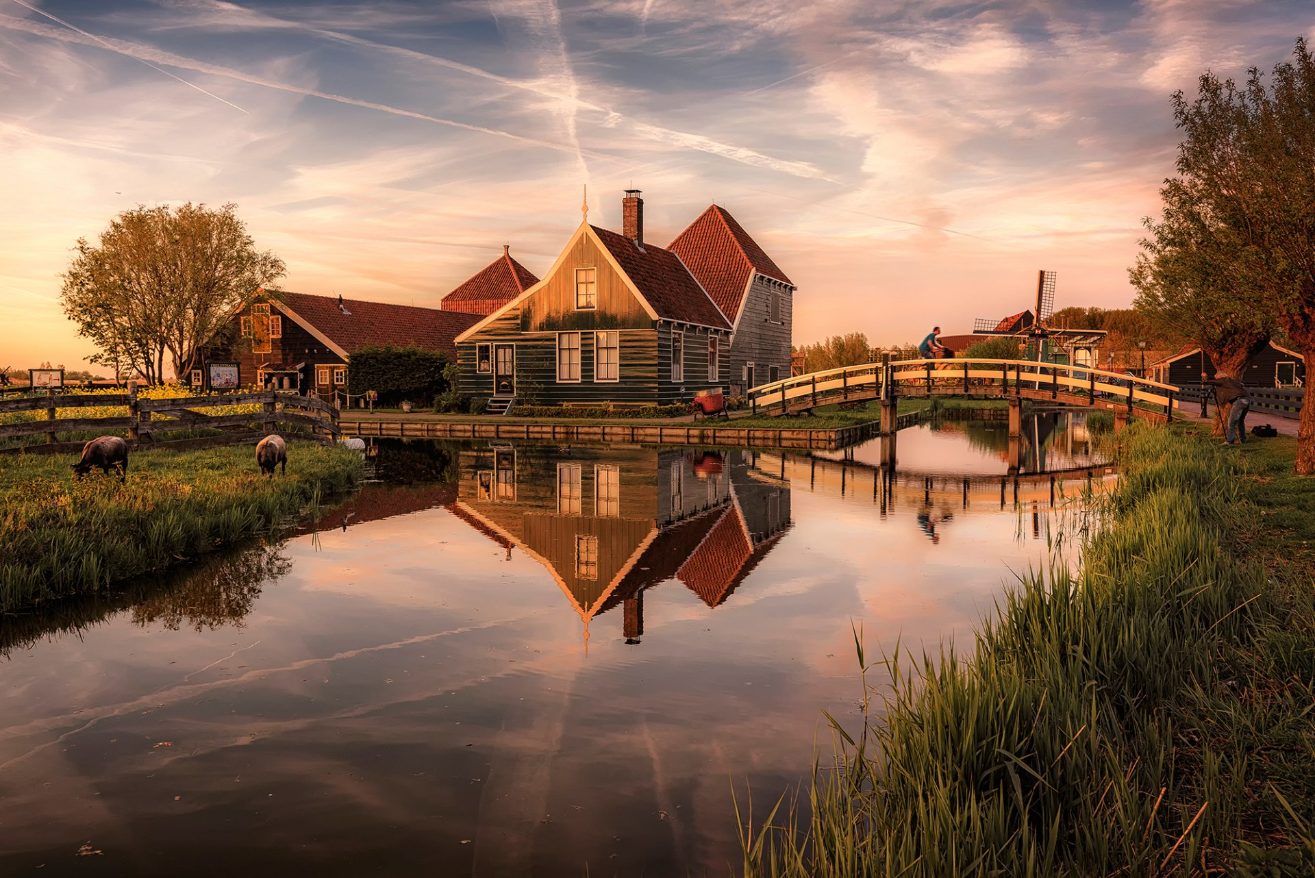 niederlande häuser fluss brücke