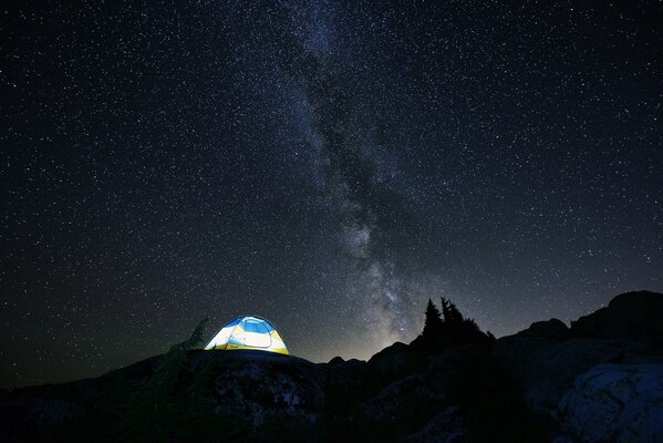The Milky Way in the night sky in the mountains