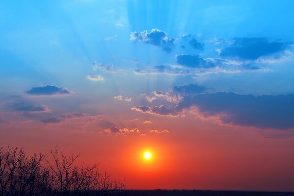 Cielo rosso blu al tramonto