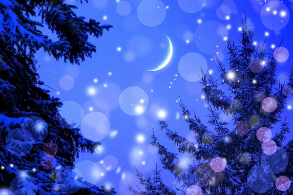 Schnee im Winter. Die Nacht. Monat