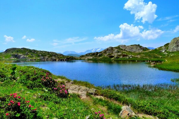 A picturesque lake far away in the mountains