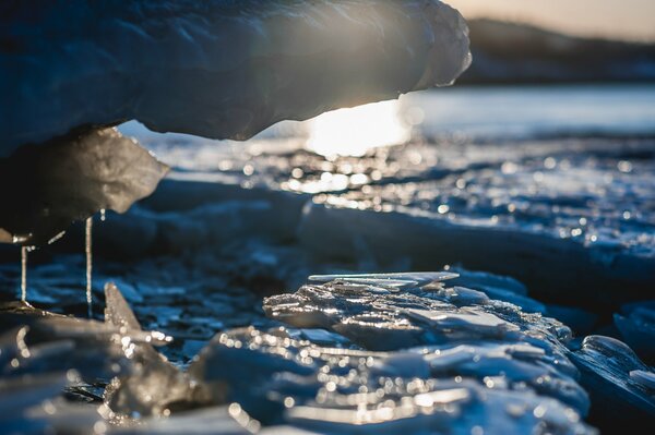 Frozen lake in the sunlight