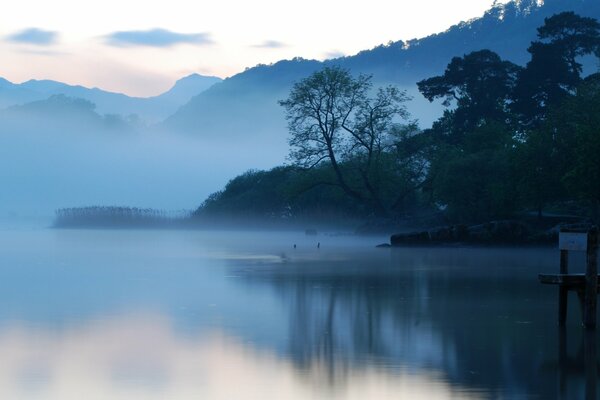 Morgennebel über einem schönen See