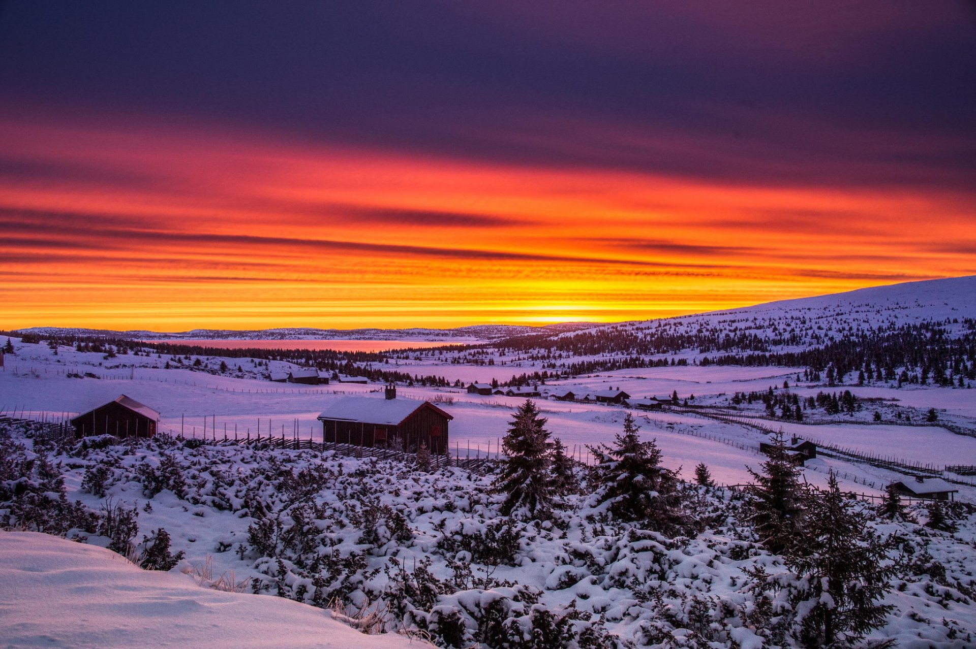 invierno nieve casa paisaje amanecer árboles