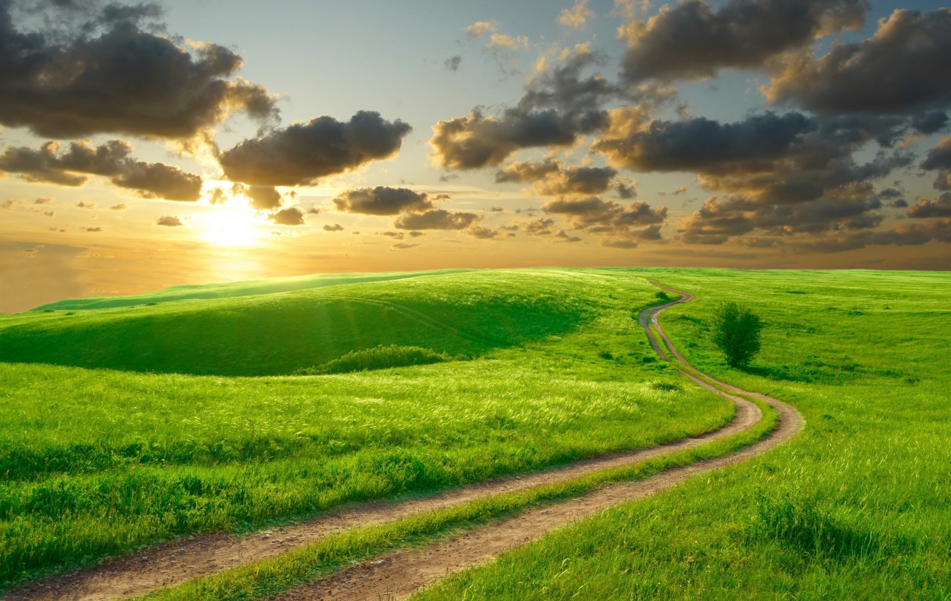 nature road summer sky morning sun clouds beautiful hills landscape