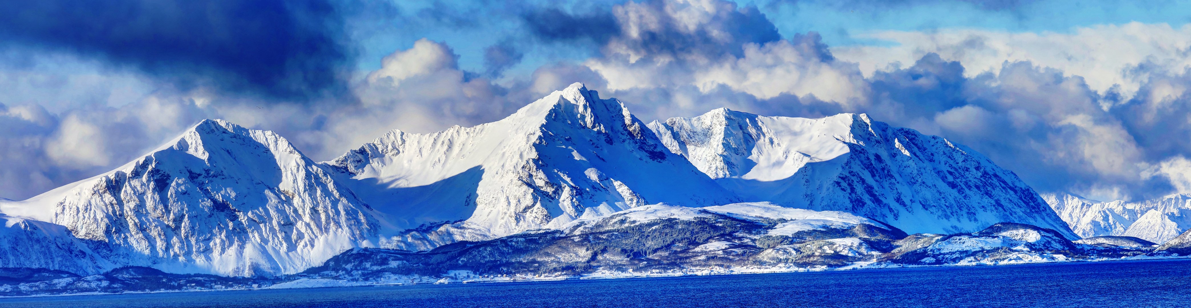 norwegen himmel wolken berge schnee winter bucht panorama
