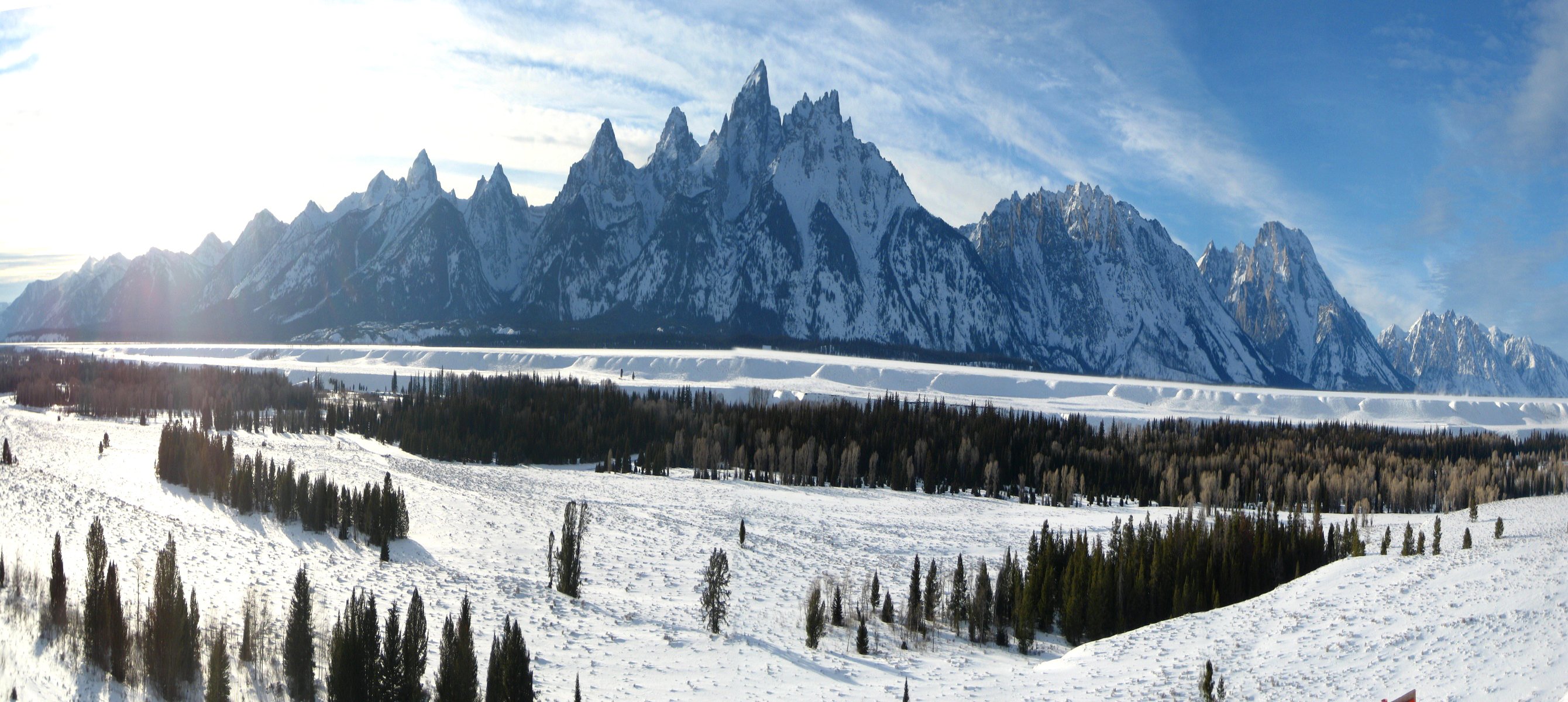 parque nacional grand teton wyoming estados unidos árboles montañas cielo nubes invierno nieve