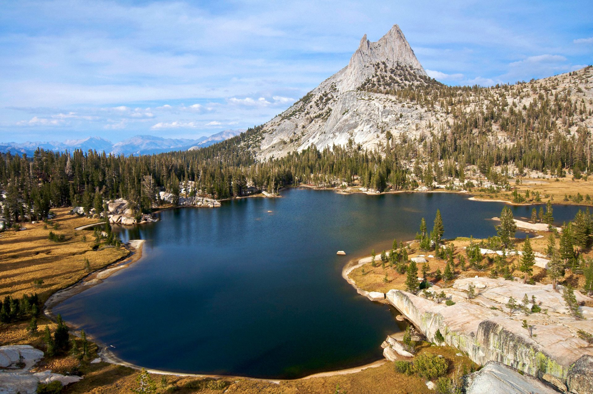 yosemite national park sierra nevada united states sky clouds mountain lake summit peak rock tree landscape