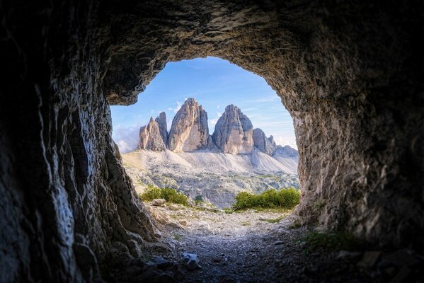 Mountain landscape view from the cave