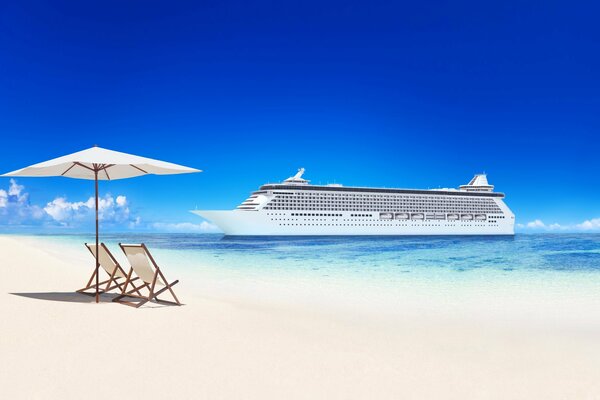 A ship near a tropical beach