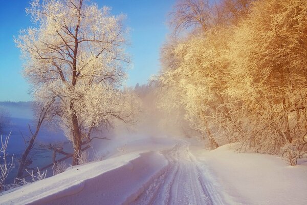 Winterlandschaft der verschneiten Straße