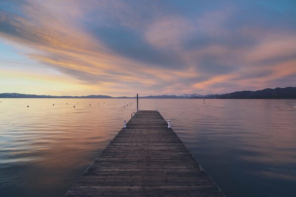 Sunset at the lake pier in the USA