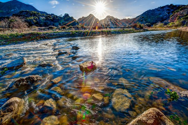 Landscape of clear lakes in Malibu