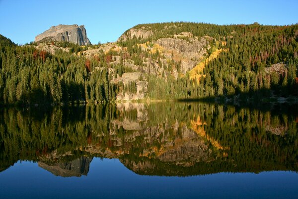 Reflection of mountains and trees in the lake