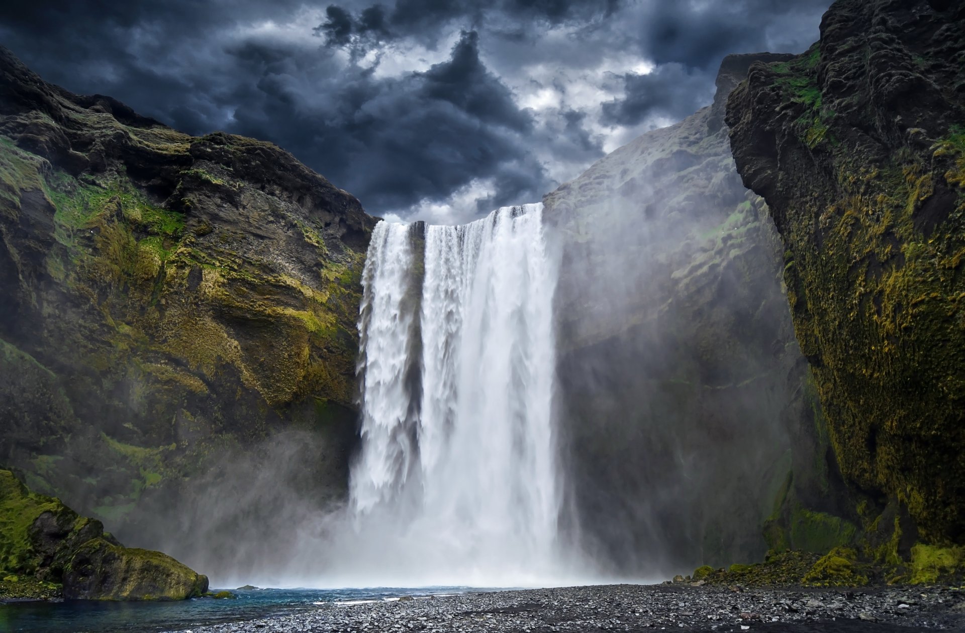 wasserfall fluss wolken hang