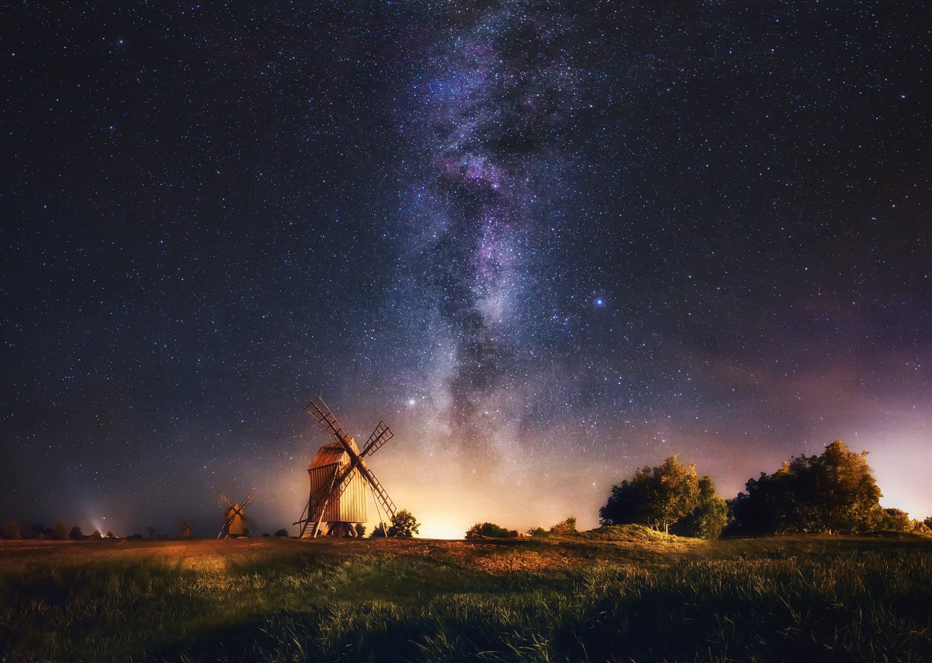 weden island oland windmills night sky star milky way