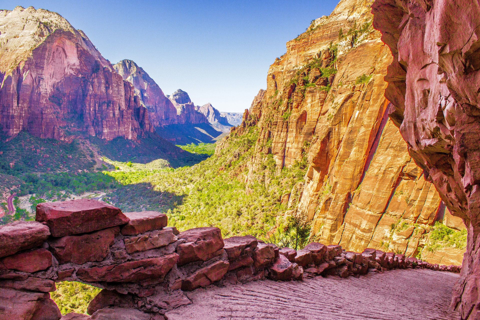 park narodowy zion utah usa niebo góry zachód słońca farby skały stopnie ścieżka