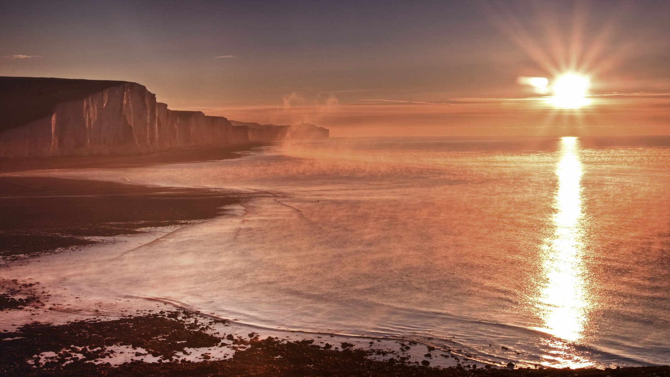 англия cuckmere хейвен закат море туман