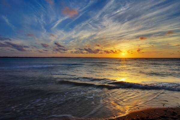 Beautiful sunset in the evening on the sea