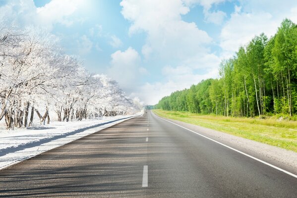 Die Straße trennt den Winter- und den Sommerwald