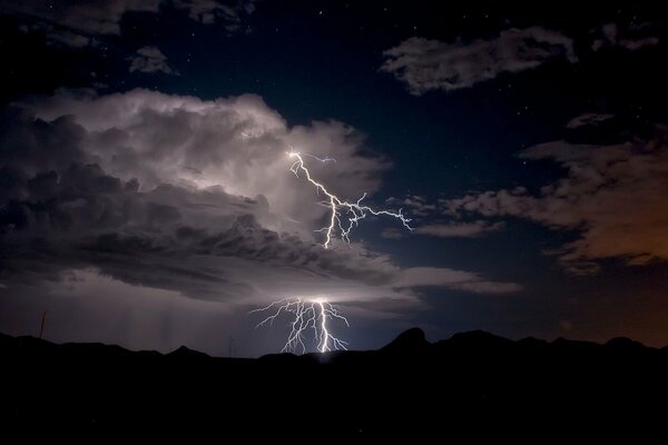 Lightning strike in the night sky