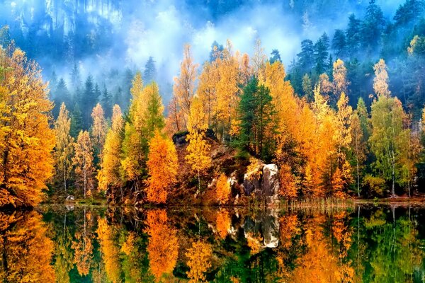 Mountains forest autumn Lake