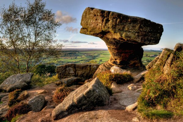 An unusual stone on a beautiful landscape