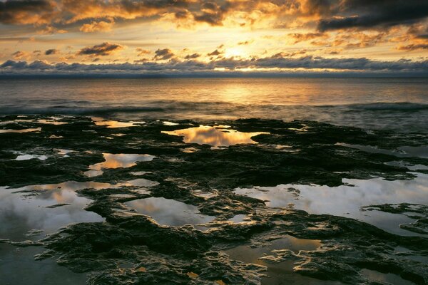 Hermosa orilla del mar al atardecer