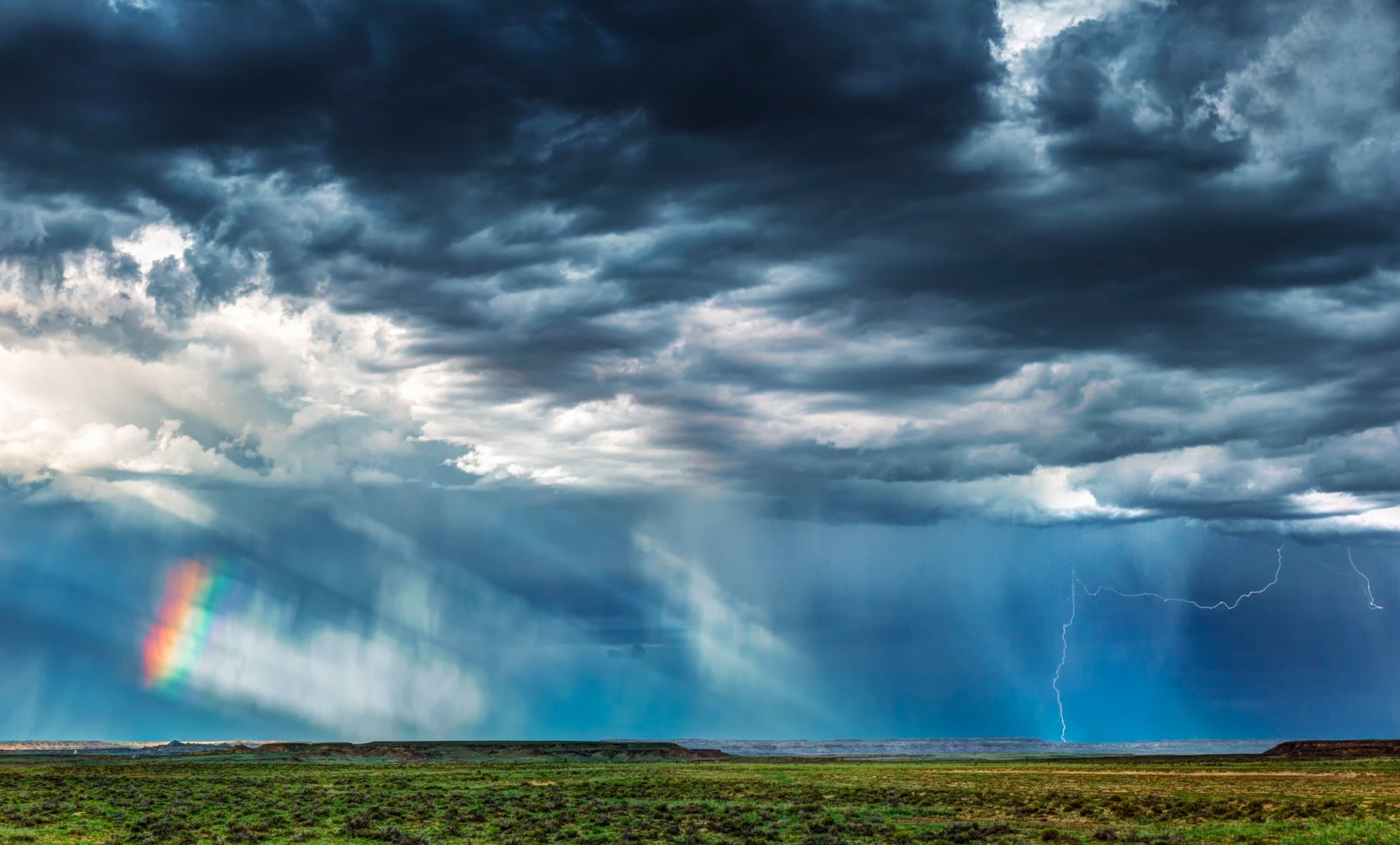 horizon clouds lightning rainbow