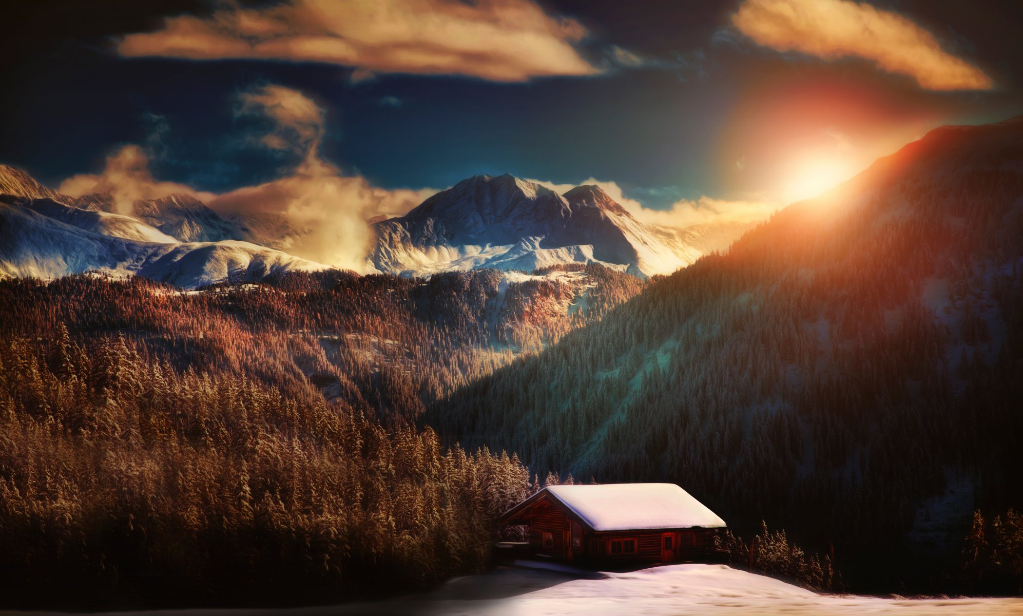 lieu de détente montagne forêt soleil maison traitement