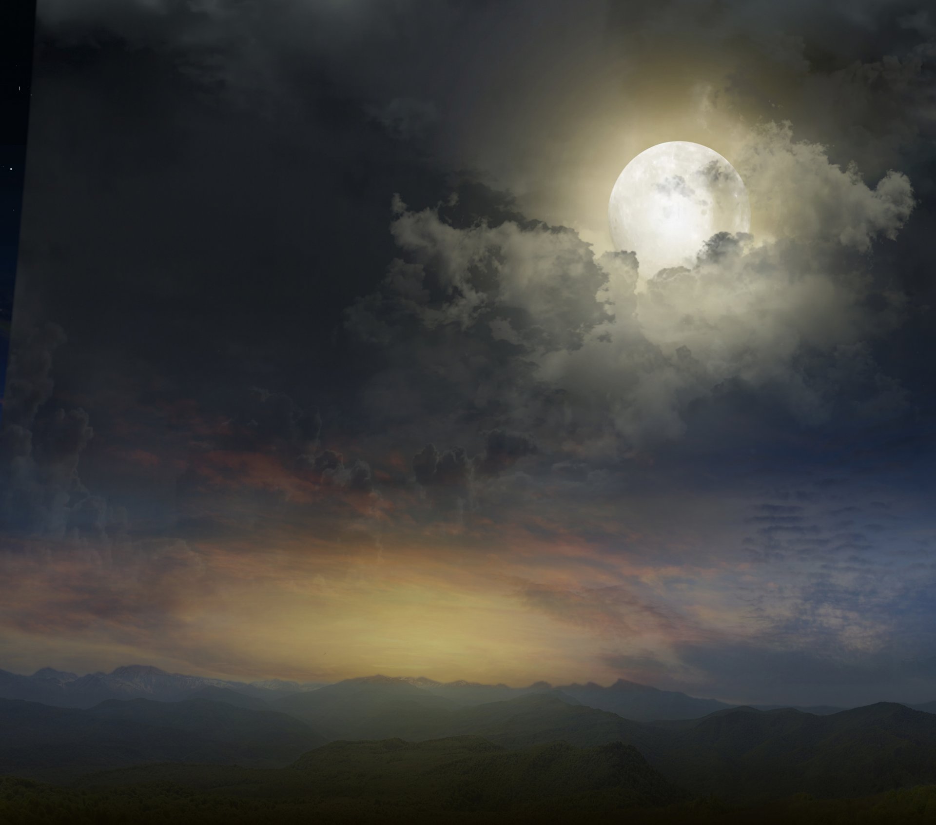 full moon magical night sky clouds landscape nature