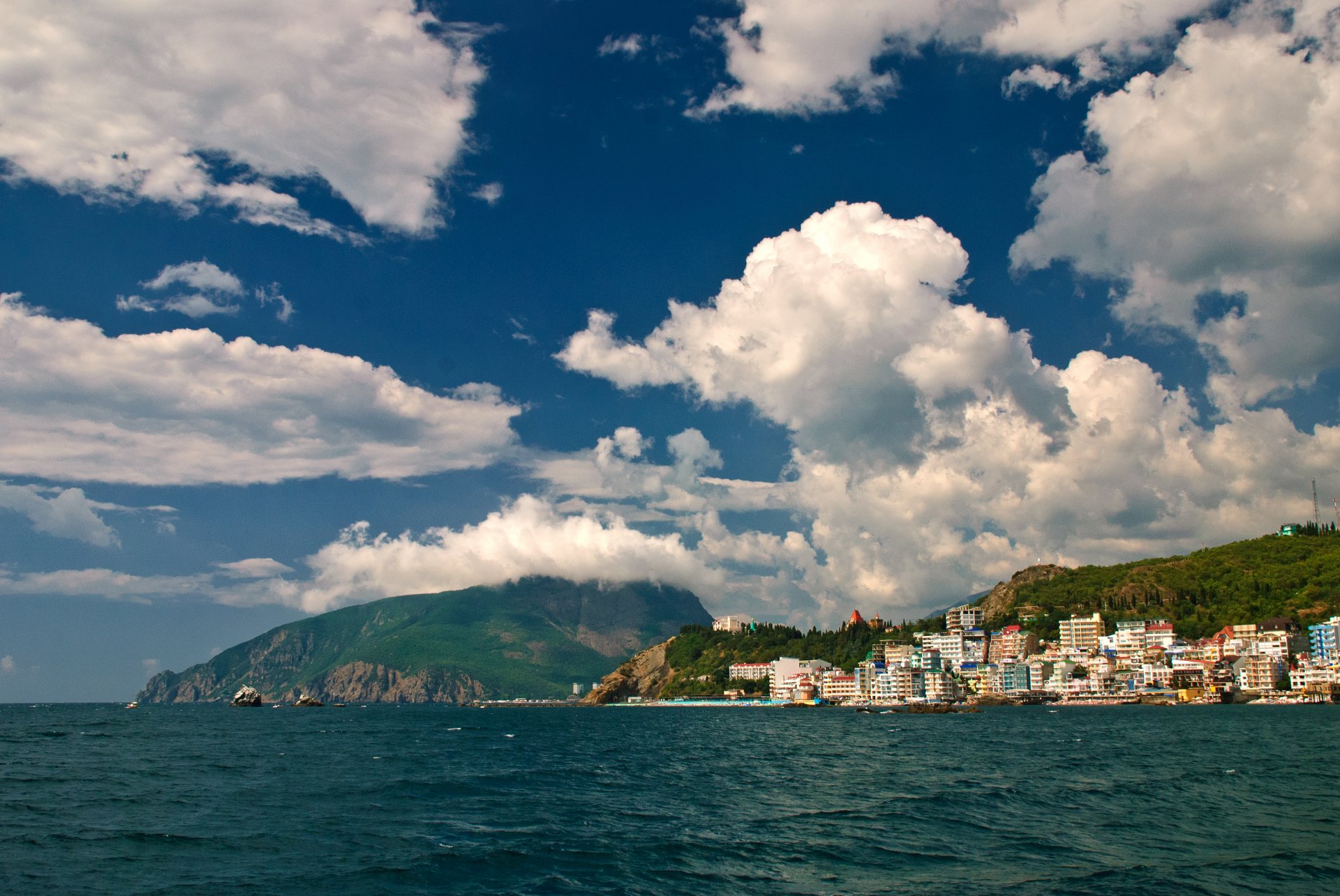 crimea sea bear mountain clouds summer coast