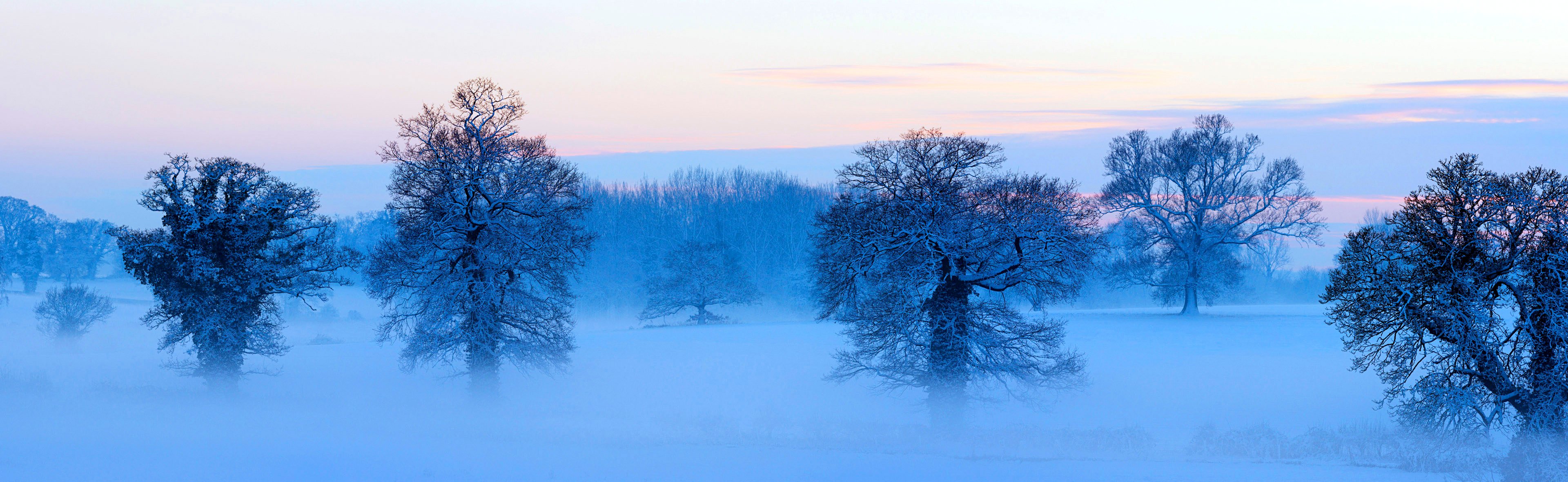 panorama himmel wolken dunst winter bäume schnee