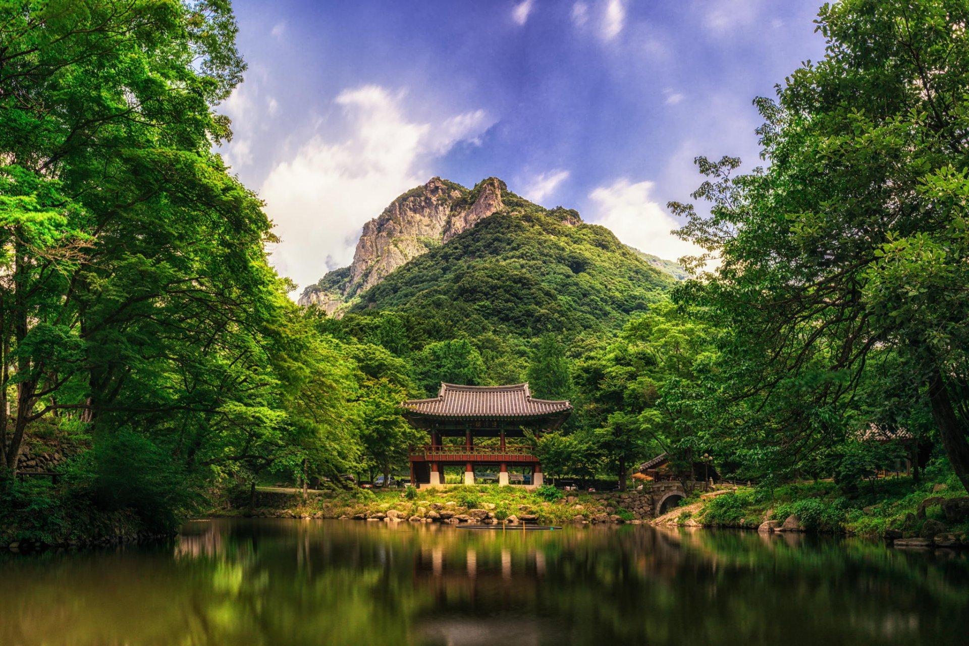 montagna lago natura cina foresta alberi ponte