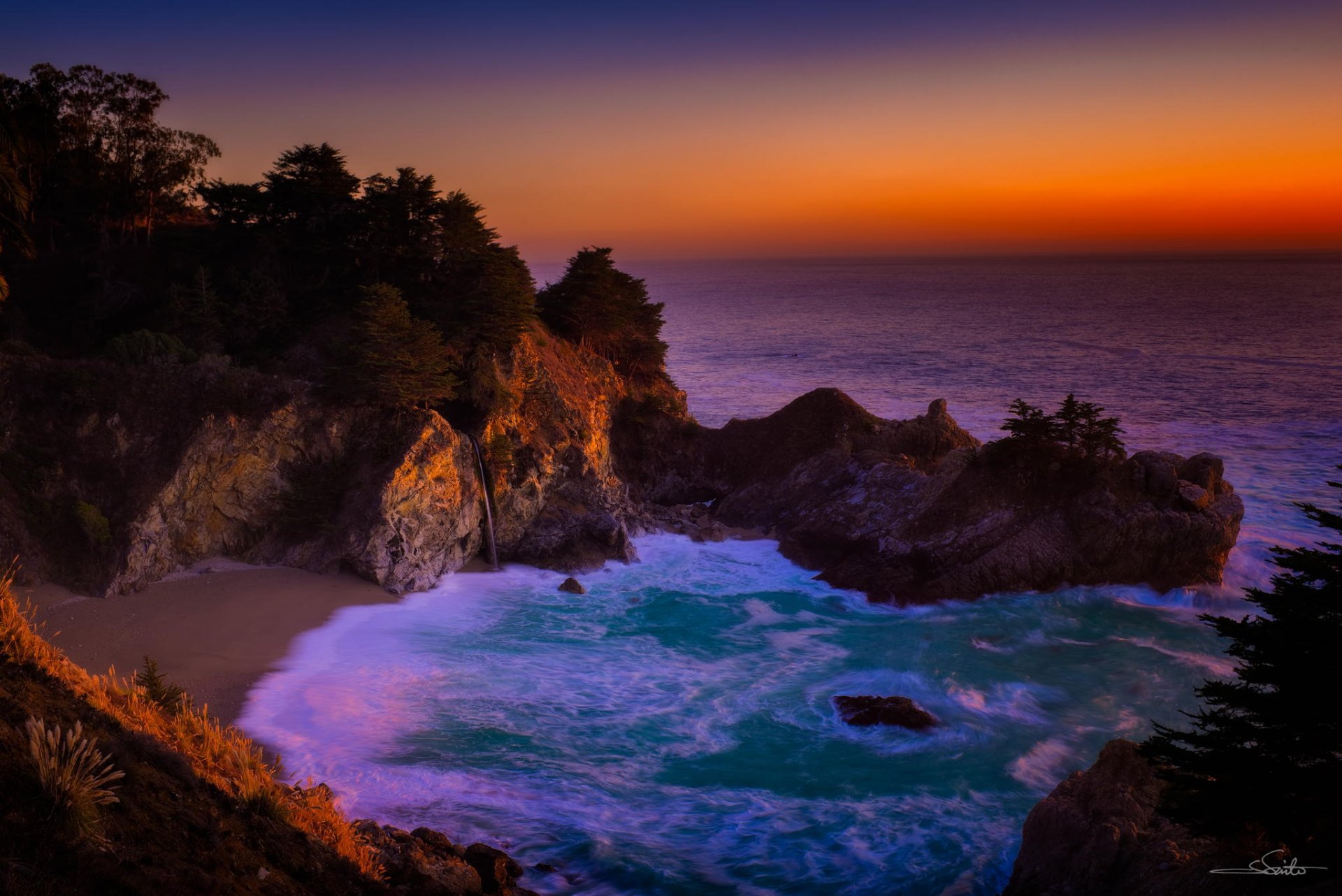 mcway falls krajobraz kalifornia big sur big sur ocean spokojny wodospad klify wybrzeże