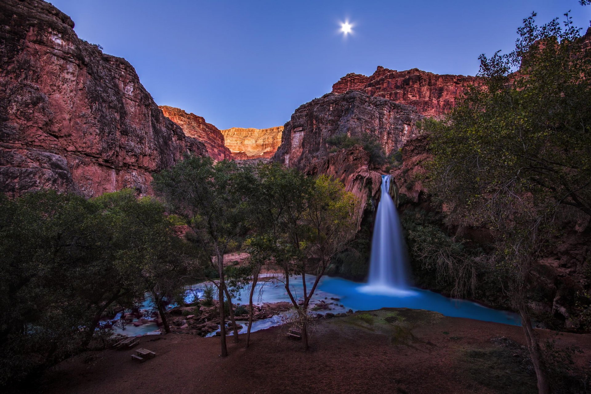 arizona grand canyon havasu falls havasupai prenotazione acquamarina luna piena rocce arenaria sud-ovest riscaldamento filtro cascata