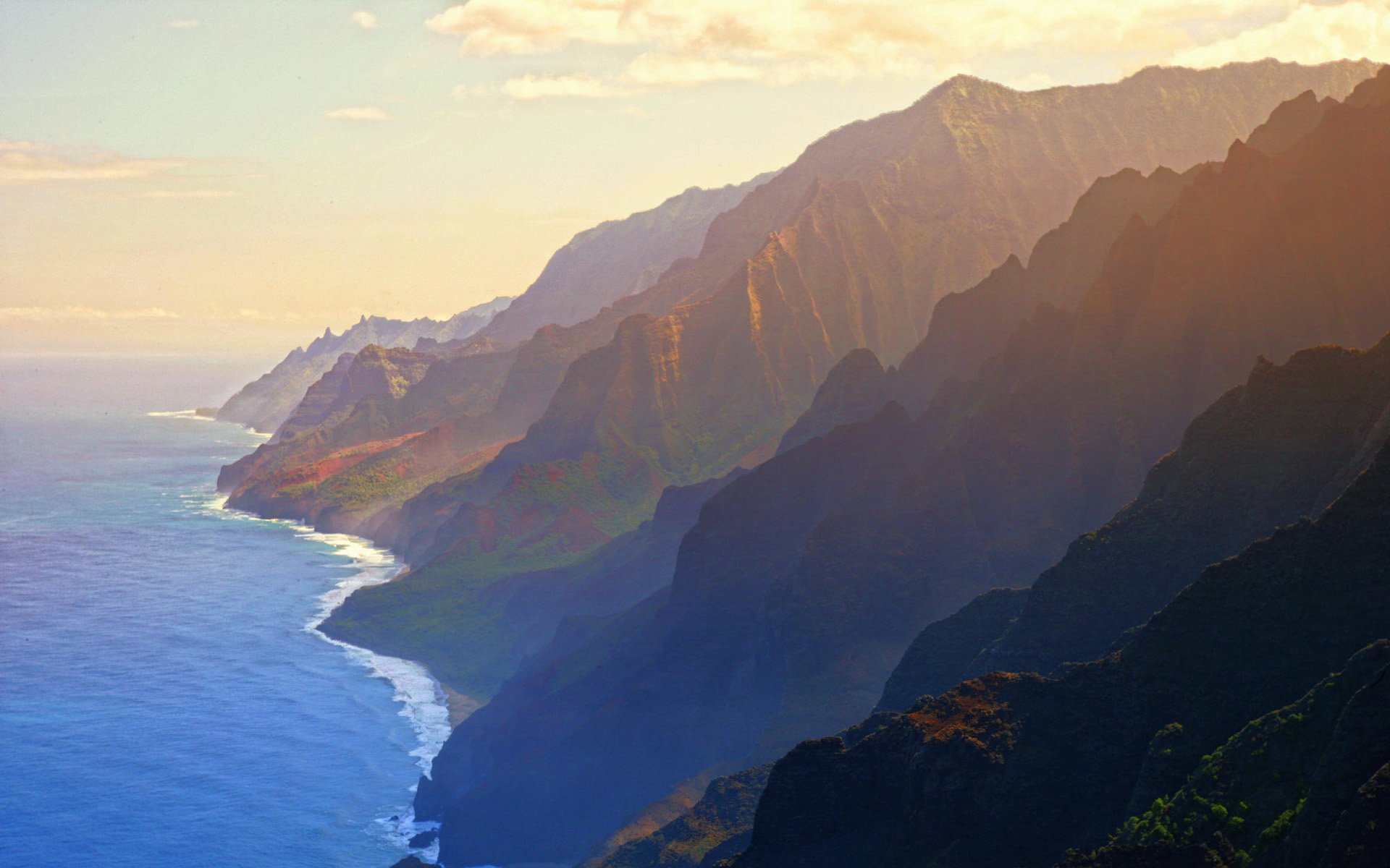 landscape mountain sea sky haze cloud