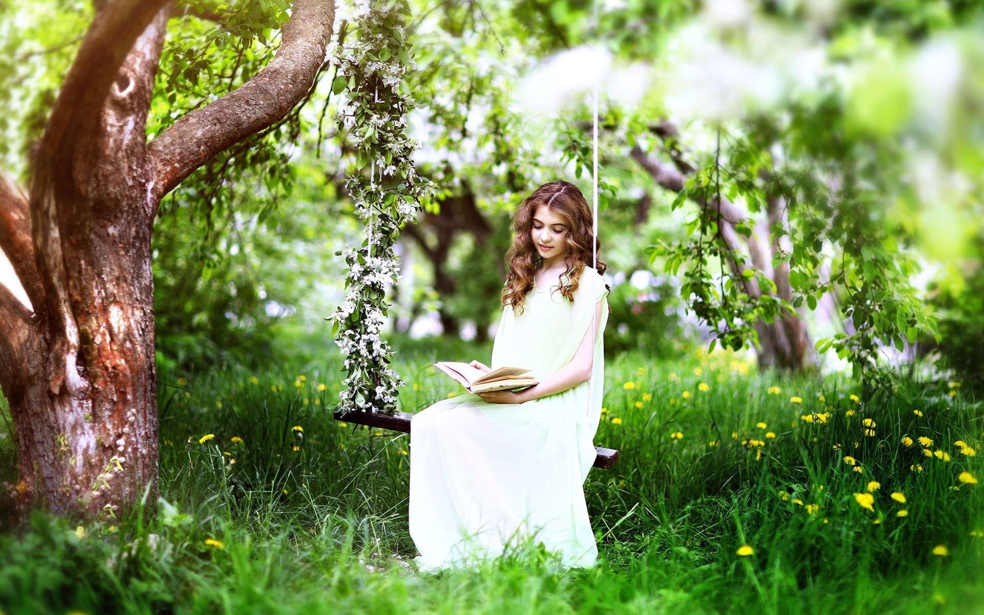 nature flower grass tree spring girl