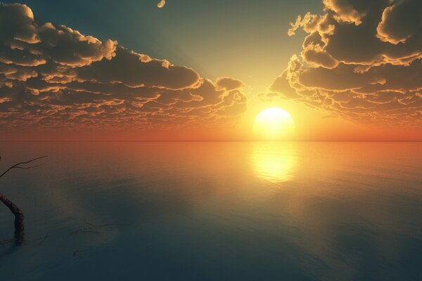 Romantic sunset on the background of the ocean