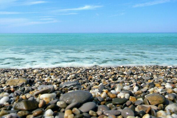 Stones in foam on the seashore