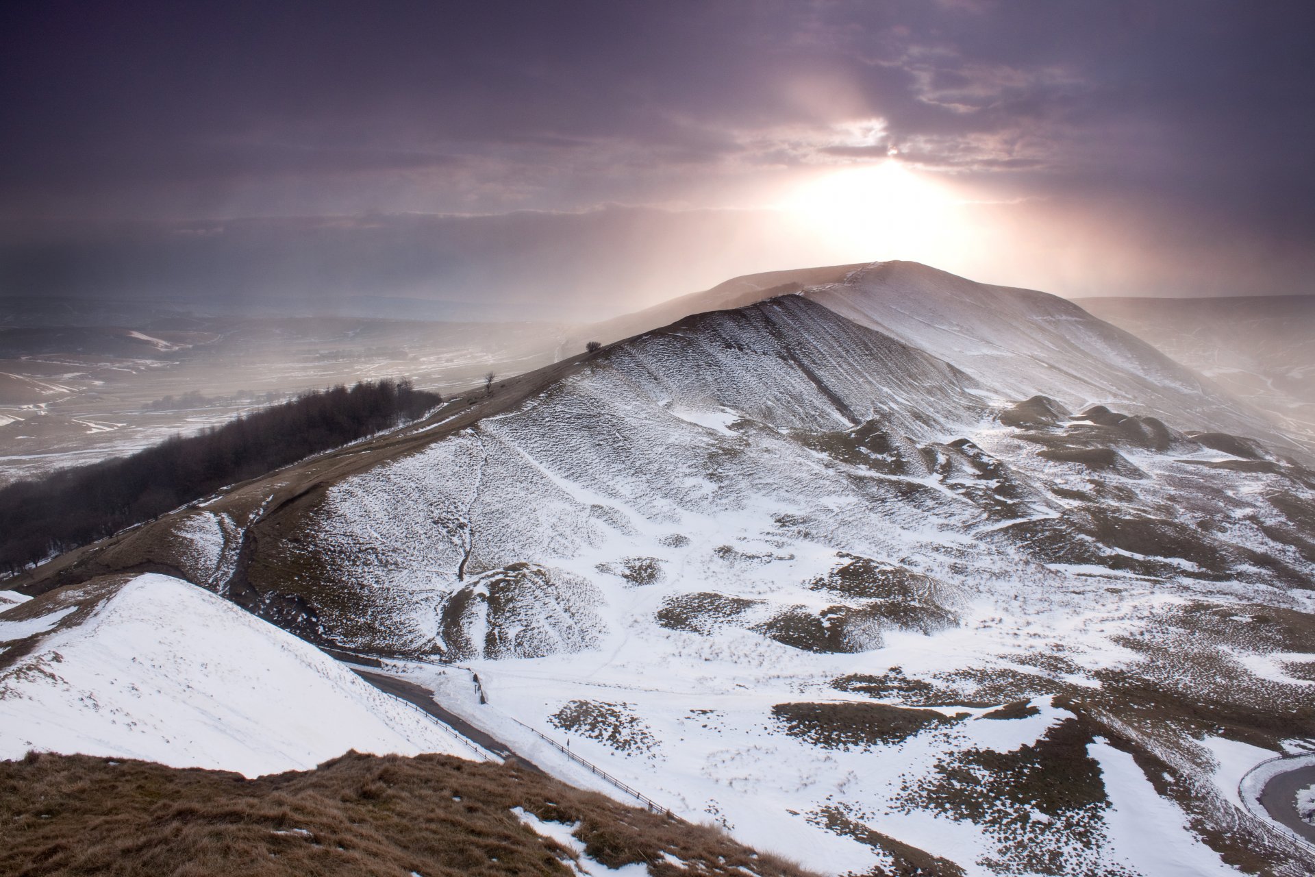 mountain winter snow england sky clouds sun