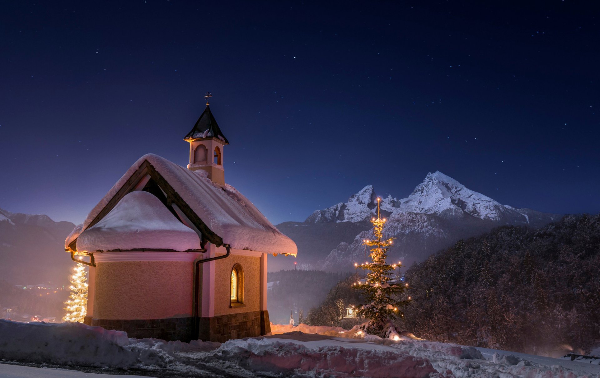 berchtesgaden bawaria świątynia noc zima