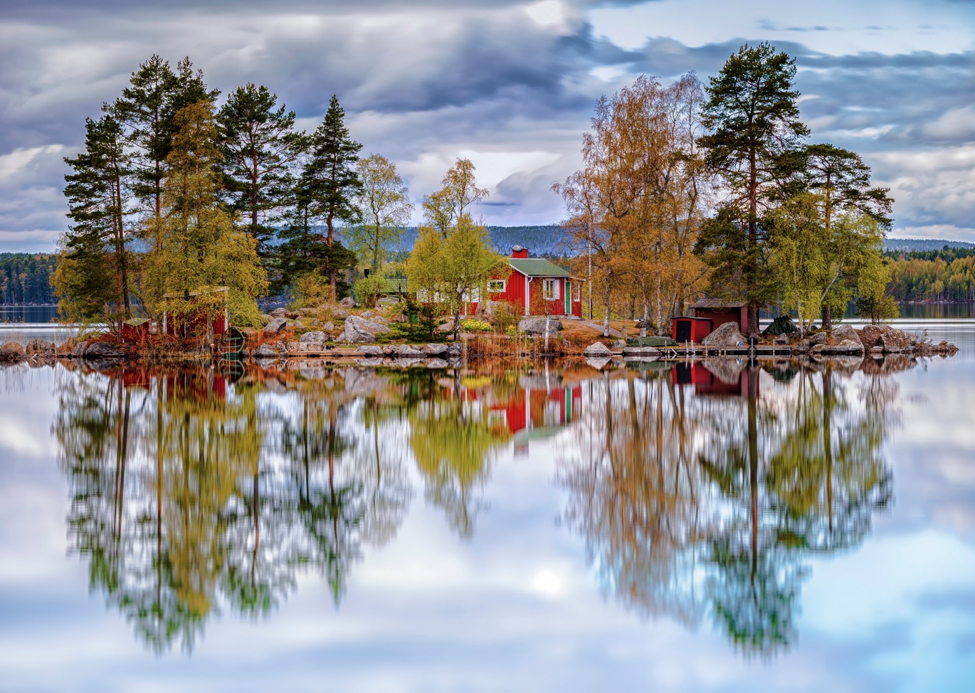 house lake reflection sweden